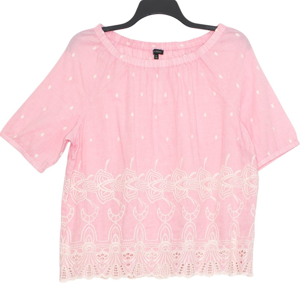 NWT Talbots Off Shoulder Top Eyelet Embroidered Bohemian Cottagecore Pink XL